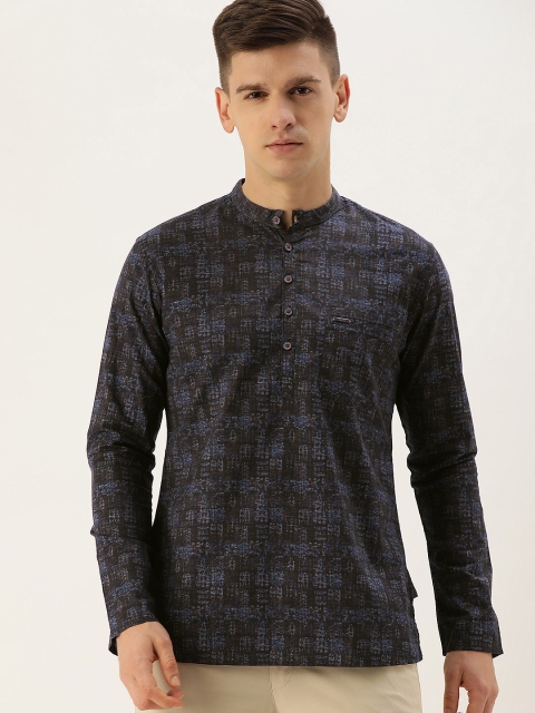 

Peter England Men Coffee Brown & Blue Printed A-Line Kurta
