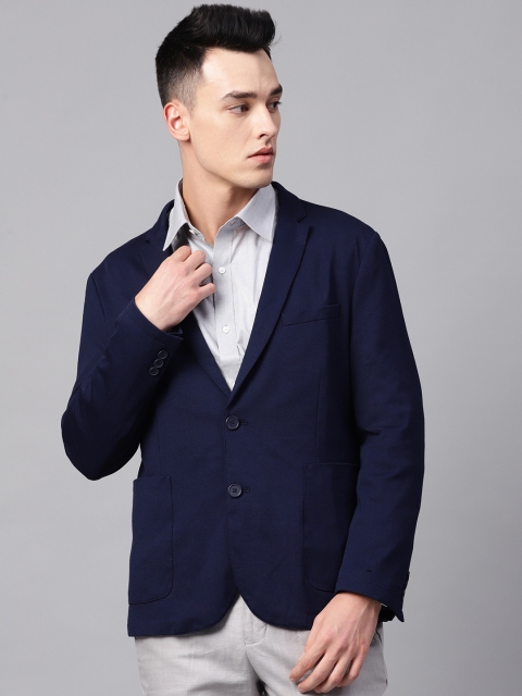 

Peter England Elite Navy Blue Neo-Slim Fit Solid Single-Breasted Formal Blazer