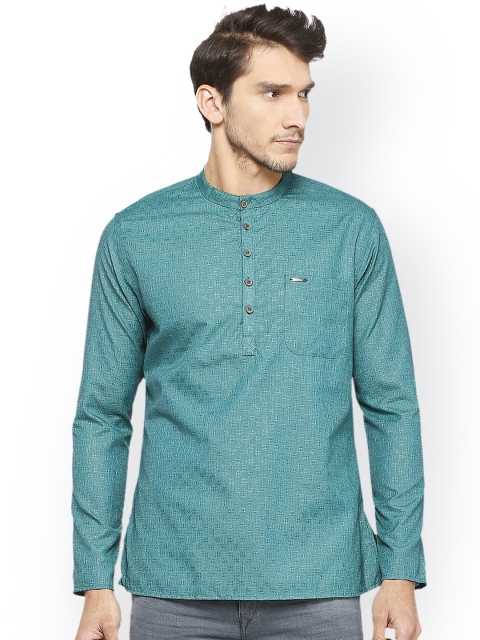 

Peter England Men Green Printed Straight Kurta