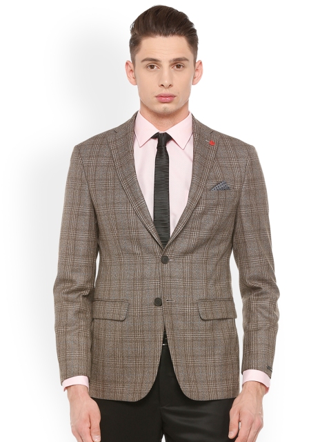 

Peter England Elite Men Brown Checked Single-Breasted Blazer