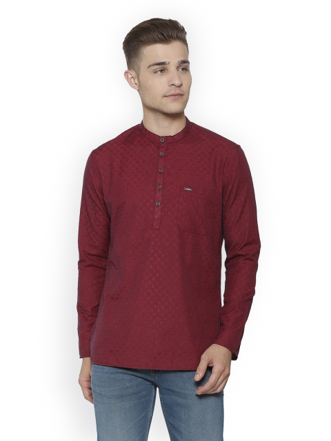 

Peter England Men Red Woven Design Straight Kurta