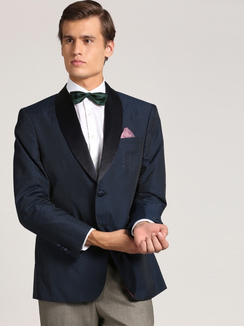 

Peter England Elite Navy Blue Formal Single-Breasted Solid Blazer