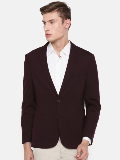 

Peter England Elite Men Maroon Slim Fit Solid Single-Breasted Formal Blazer