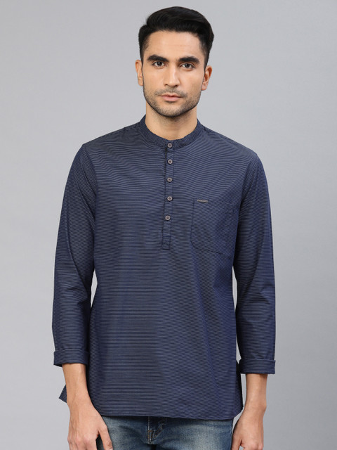 

Peter England Men Navy Blue & White Striped Straight Kurta
