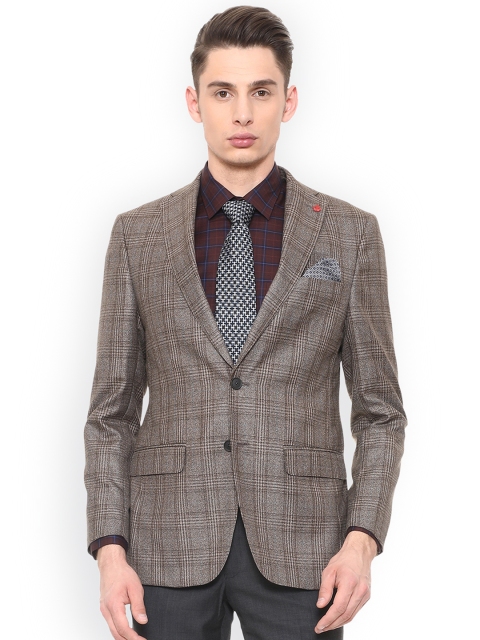

Peter England Elite Brown Checked Formal Single-Breasted Slim Fit Blazer