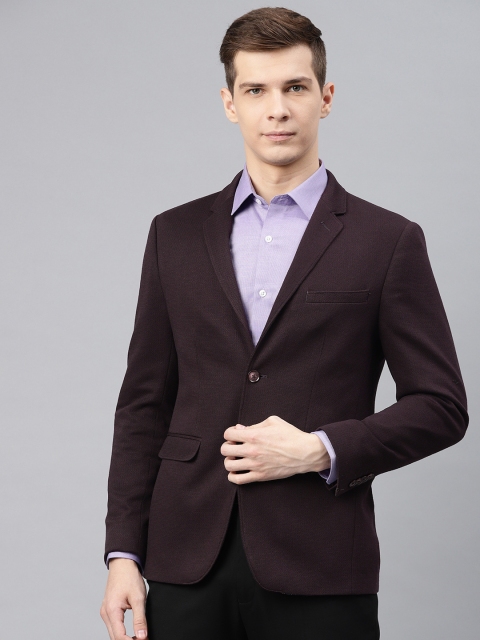 

Peter England Men Maroon Self-Design Slim Fit Single-Breasted Formal Blazer