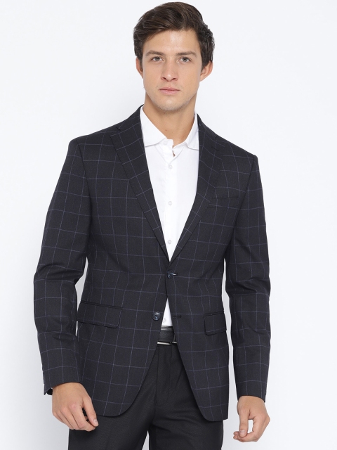 

Peter England Elite Men Navy Blue Checked Neo Slim Fit Formal Blazer