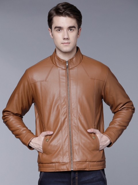 

LOCOMOTIVE Men Tan Solid Biker Jacket