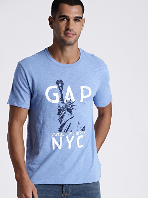 

GAP Men Blue Printed Round Neck T-shirt