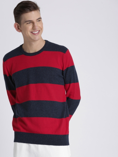 

GAP Men Navy Blue & Red Striped Pullover