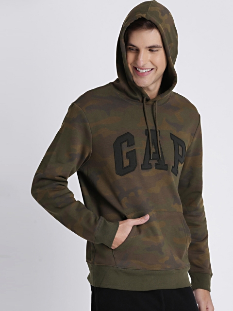 

GAP Men Olive Green Camouflage Printed Hooded Sweatshirt
