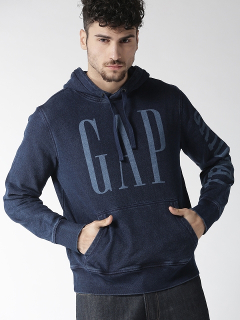 

GAP Men Navy Blue Printed Hooded Sweatshirt