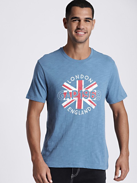 

GAP Men Blue Printed Round Neck T-shirt
