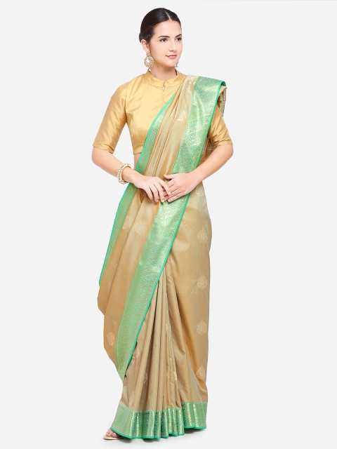 

Varkala Silk Sarees Beige & Green Silk Blend Woven Design Banarasi Saree