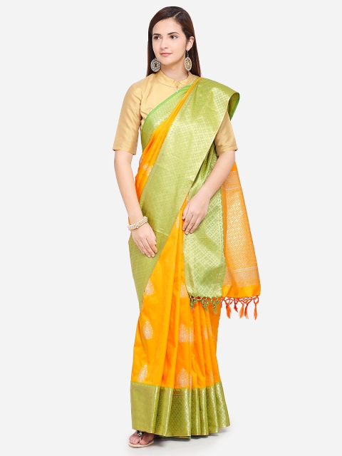 

Varkala Silk Sarees Mustard Yellow & Green Silk Blend Woven Design Banarasi Saree