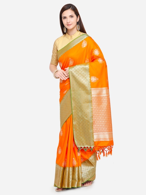 

Varkala Silk Sarees Orange Silk Blend Woven Design Banarasi Saree