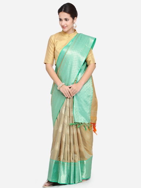 

Varkala Silk Sarees Beige & Sea Green Silk Blend Woven Design Banarasi Saree