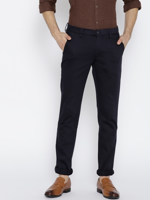 

J Hampstead Men Navy Blue Solid Dover Slim Fit Low-Rise Chinos