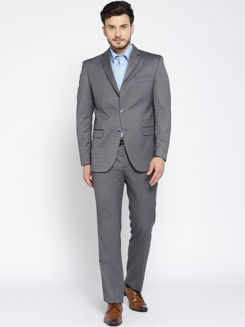 

J Hampstead Men Grey Self-Checked Single-Breasted Contemporary Fit Formal Suit