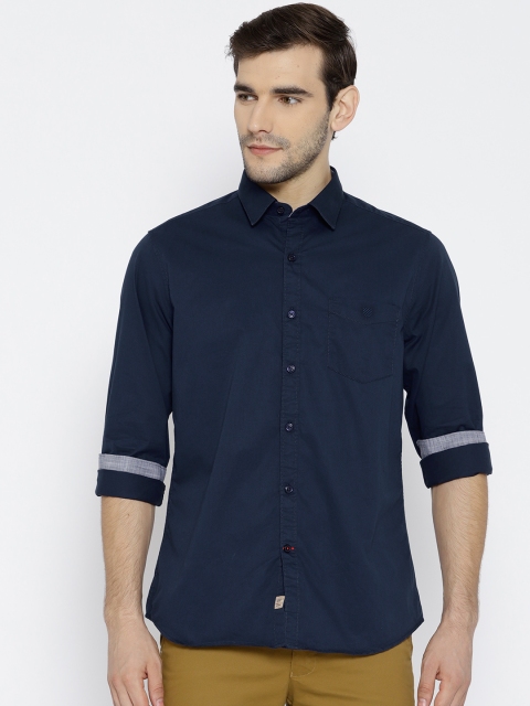 

J Hampstead Men Navy Blue Slim Fit Solid Casual Shirt