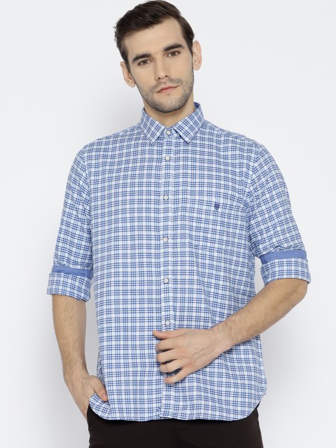 

J Hampstead Men Blue & White Slim Fit Checked Casual Shirt