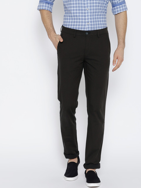 

J Hampstead Men Coffee Brown Solid Dover Slim Fit Low-Rise Trousers