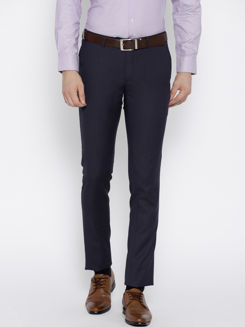 

J Hampstead Men Navy Slim Fit Solid Formal Trousers, Navy blue