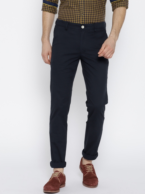 

J Hampstead Men Navy Slim Fit Solid Trousers, Navy blue