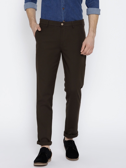 

J Hampstead Men Olive Brown Dover Fit Solid Regular Trousers