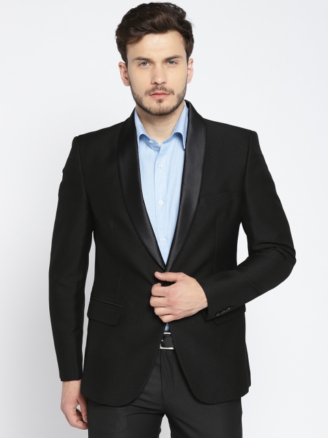 

J Hampstead Men Black Self-Checked Contemporary Fit Tuxedo Blazer