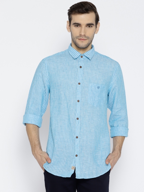 

J Hampstead Men Blue Linen Slim Fit Striped Casual Shirt