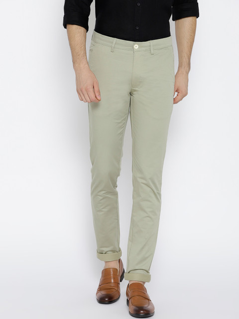 

J Hampstead Men Olive Green Solid Dover Slim Fit Low-Rise Chinos