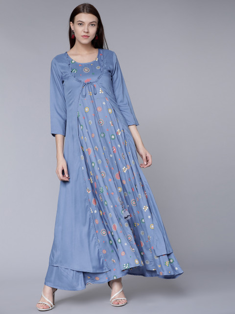 

Vishudh Women Blue Printed Maxi Dress