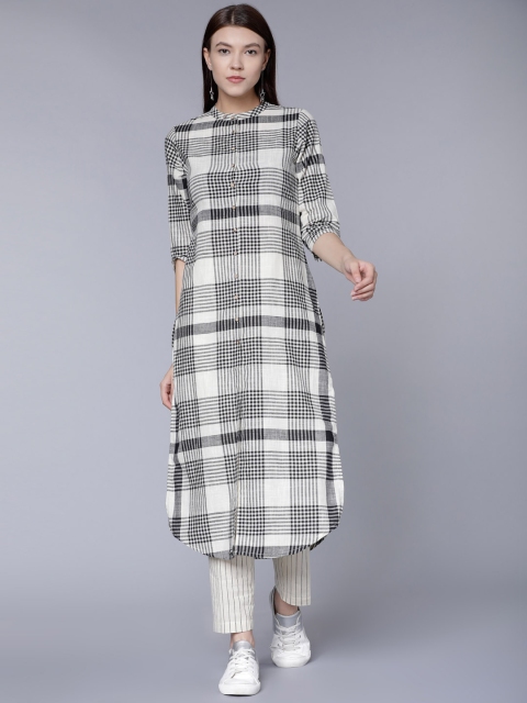 

Vishudh Women Cream-Coloured & Black Yarn Dyed Kurta With Trousers