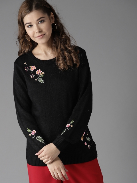 

HERE&NOW Women Black Embroidered Detail Pullover