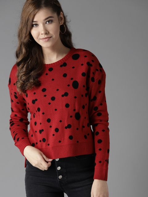 

HERE&NOW Women Red & Black Self-Design Pullover