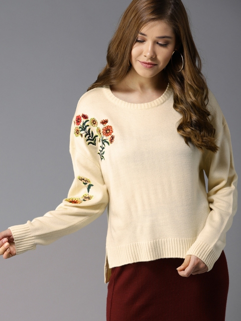 

HERE&NOW Women Cream-Coloured Solid Pullover