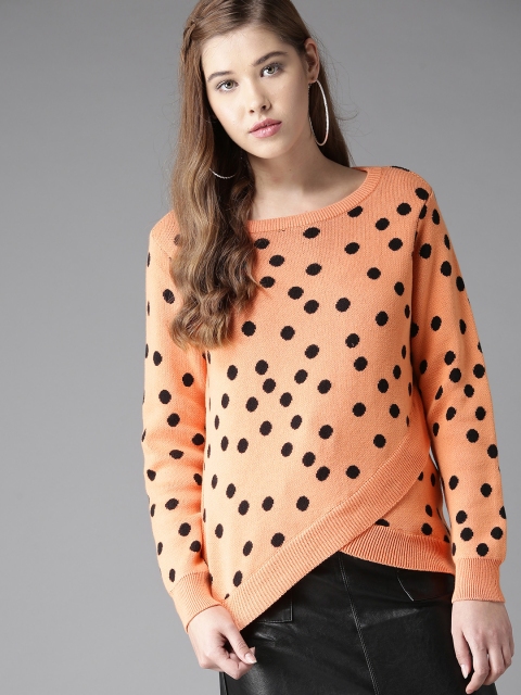 

HERE&NOW Women Orange & Black Self-Design Pullover