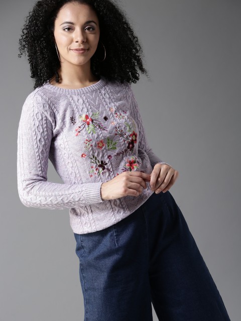 

HERE&NOW Women Lavender Self Design Pullover