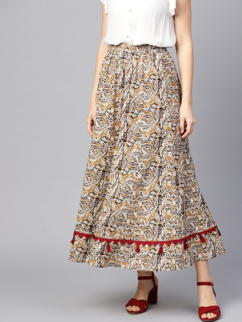 

Jaipur Kurti Women Off-White & Grey Printed Maxi Flared Pure Cotton Skirt