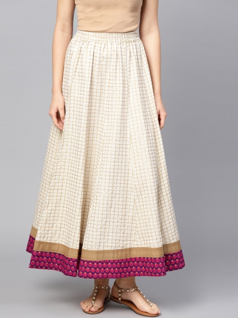 

Jaipur Kurti Women Off-White & Golden Checked Maxi Flared Skirt