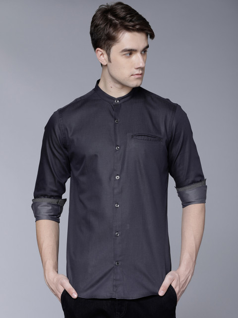

Black coffee Men Grey Slim Fit Solid Formal Shirt