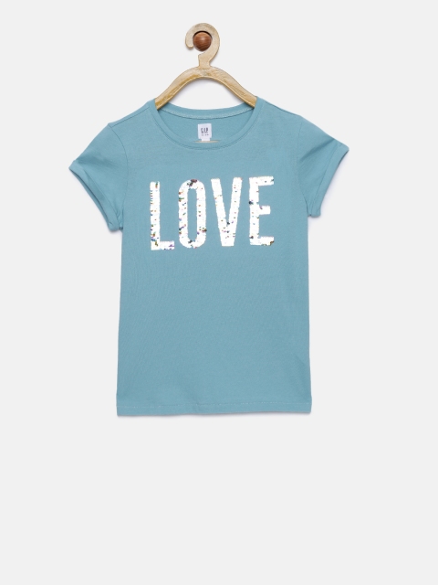 

GAP Girls' Flippy Sequin Graphic Short Sleeve T-Shirt, Blue