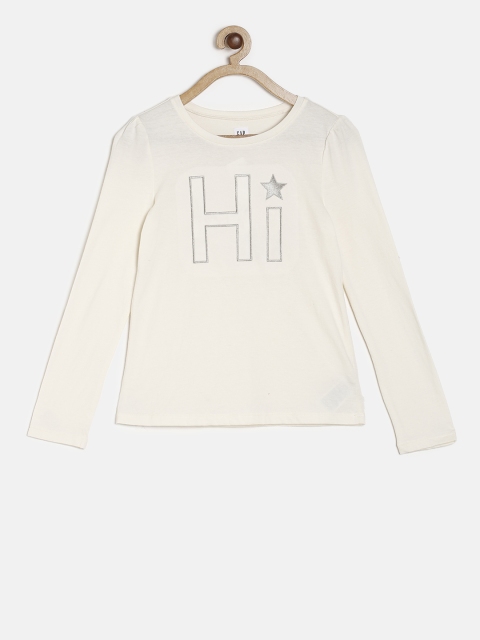 

GAP Girls' Metallic Graphic Long Sleeve T-Shirt, Off white