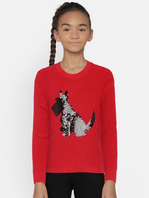 

GAP Girls' Sequin Dog Pullover Sweater, Red