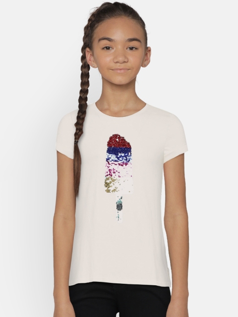 

GAP Girls' Flippy Sequin Graphic Short Sleeve T-Shirt, Beige