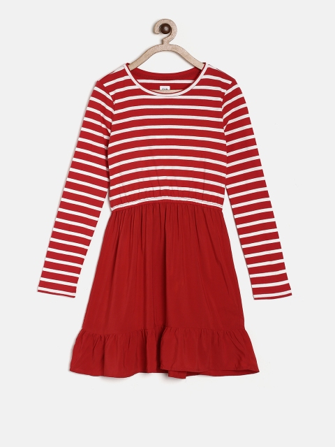 

GAP Girls' Red Long Sleeve Mix-Fabric Dress