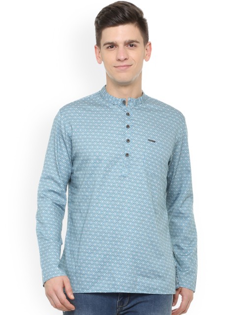 

Peter England Men Blue Printed Handloom Woven Straight Kurta