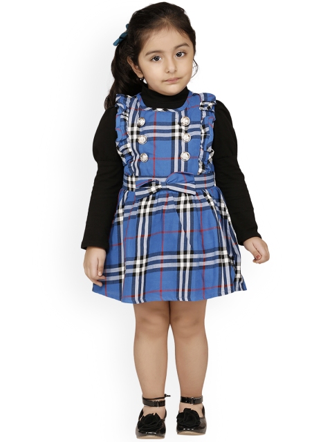 

LilPicks Girls Blue Checked Fit and Flare Dress