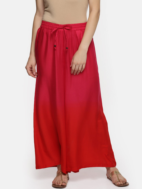 

AKKRITI BY PANTALOONS Women Red Solid Wide Leg Palazzos